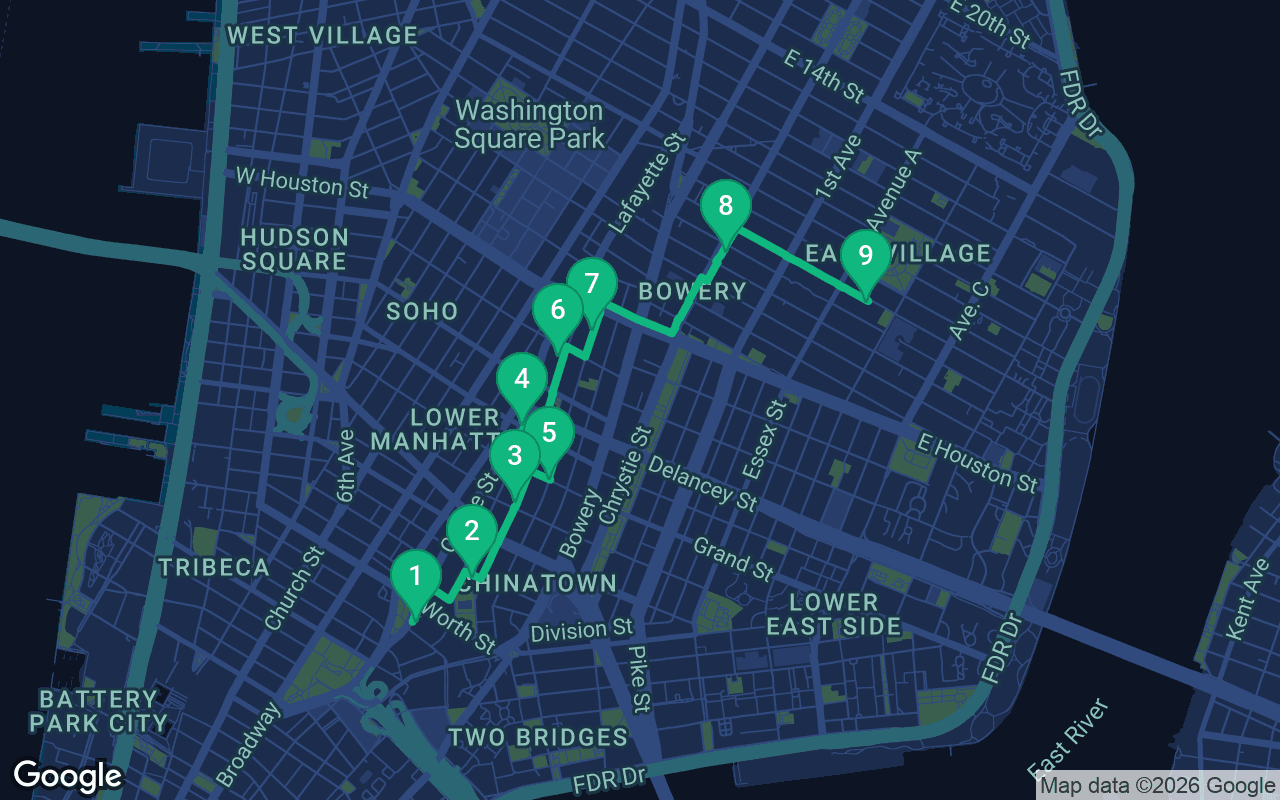 Map of the walking route through New York, United States