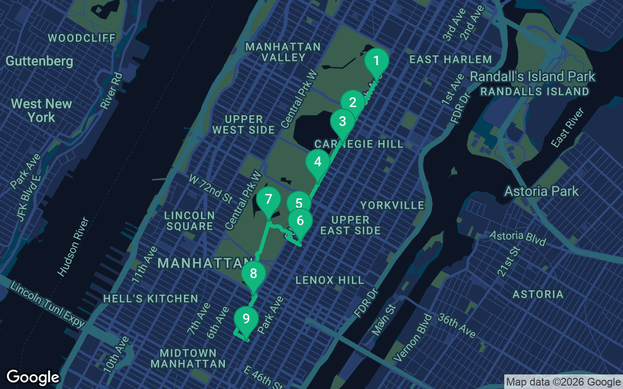 Map of the walking route through New York, United States