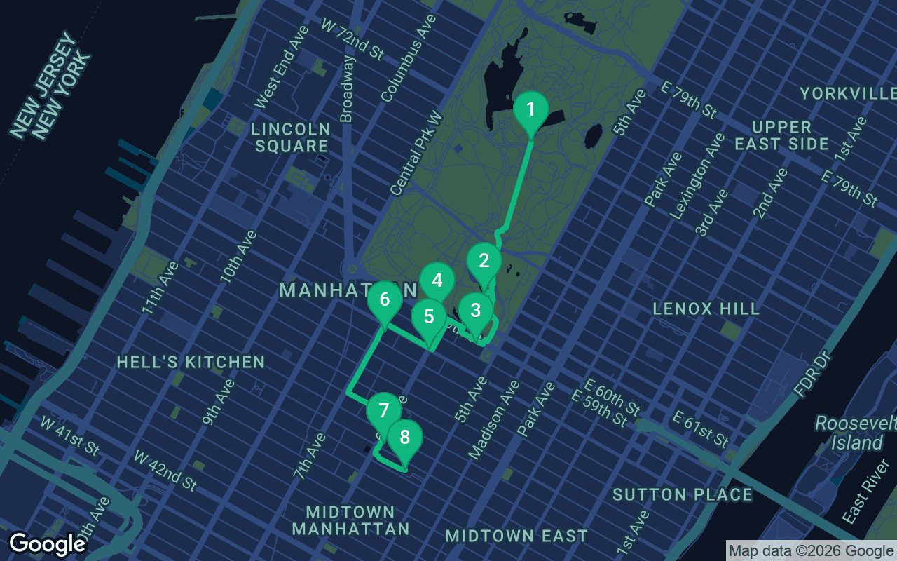 Map of the walking route through New York, United States