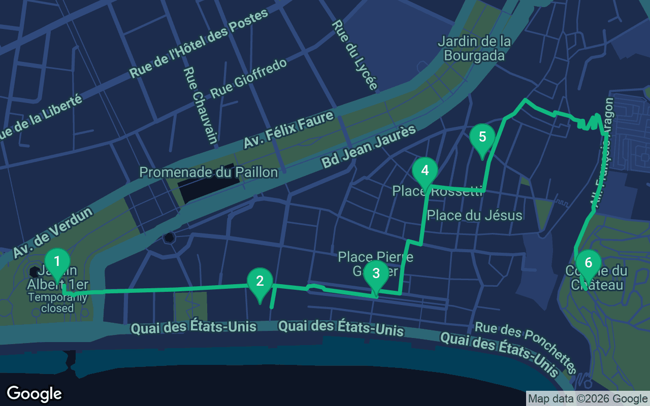 خريطة مسار المشي عبر Nice, France