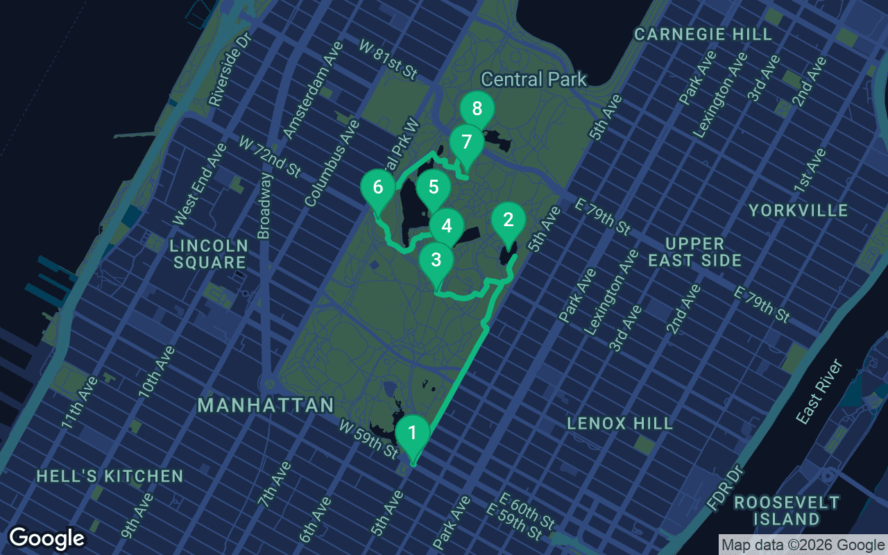 Map of the walking route through New York City, United States
