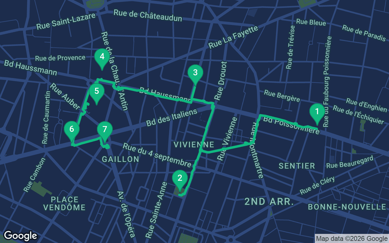 Map of the walking route through Paris, France