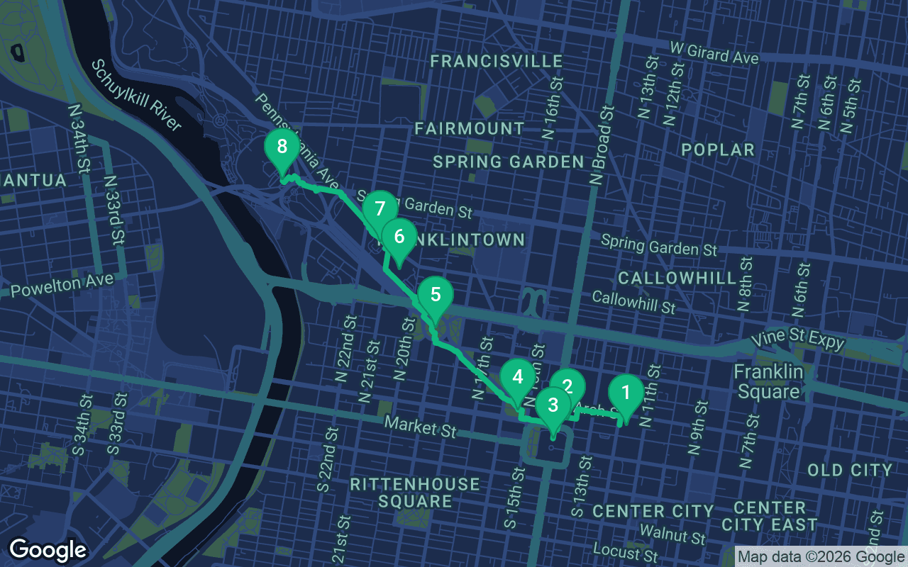 Karte der Spazierroute durch Philadelphia, United States
