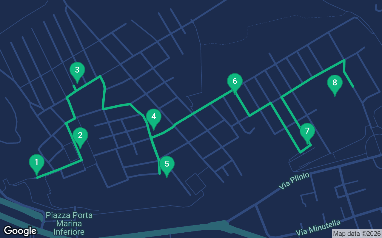 Map of the walking route through Pompeii, Italy