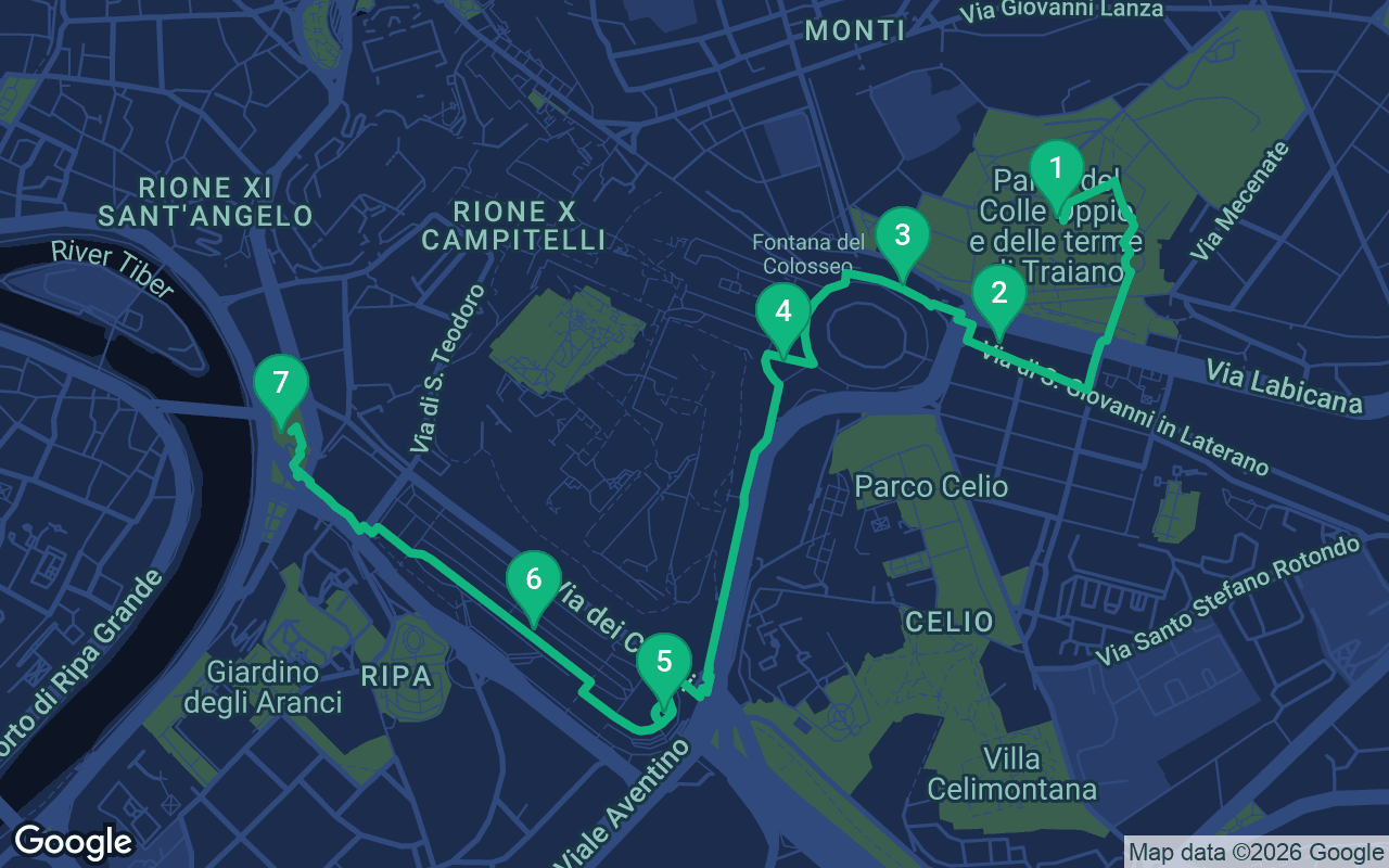 Map of the walking route through Rome, Italy
