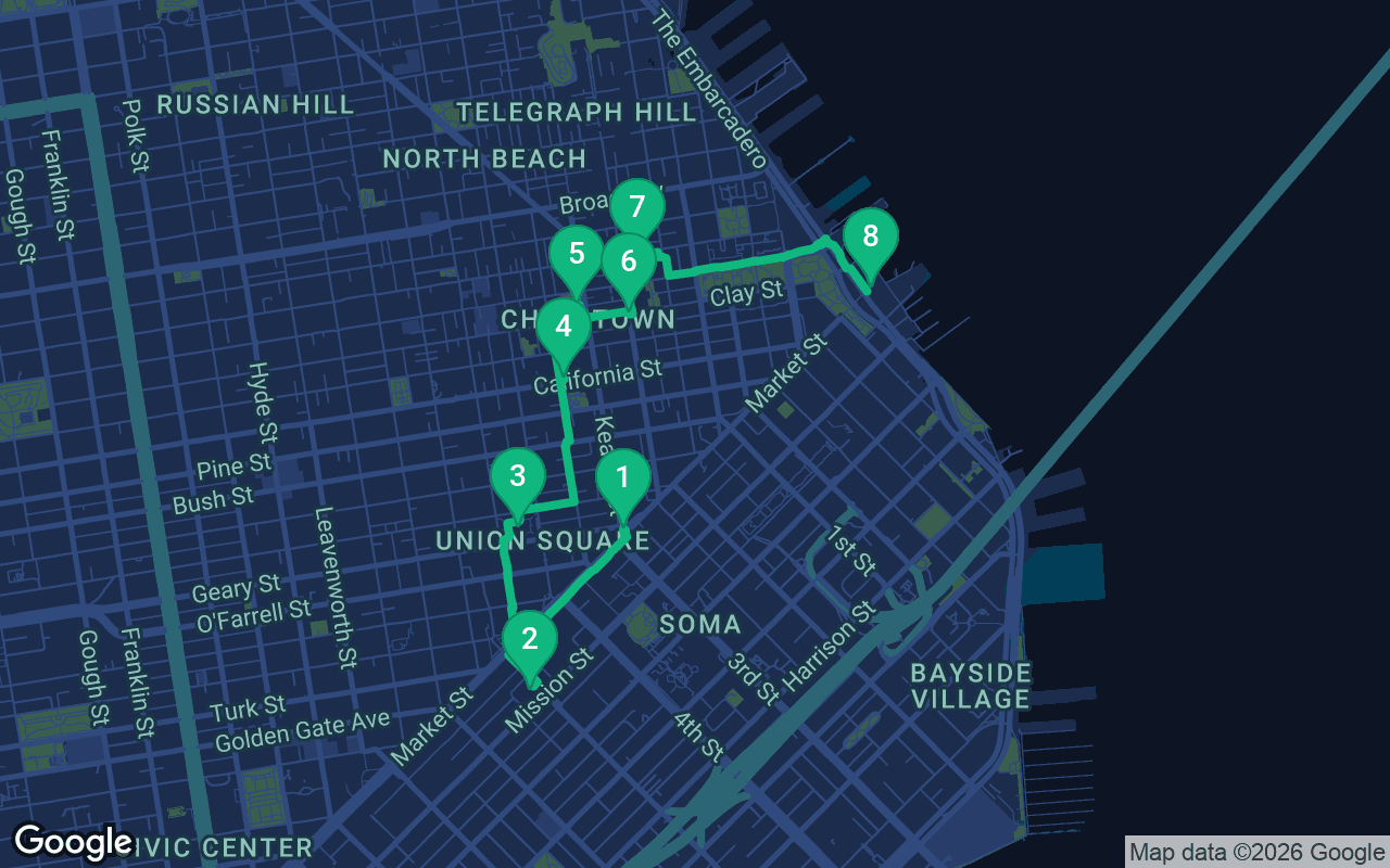 Map of the walking route through San Francisco, United States
