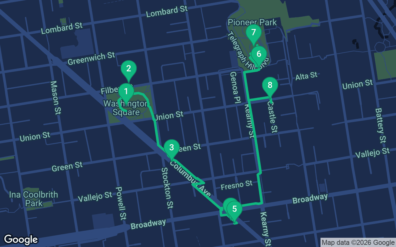 Map of the walking route through San Francisco, United States
