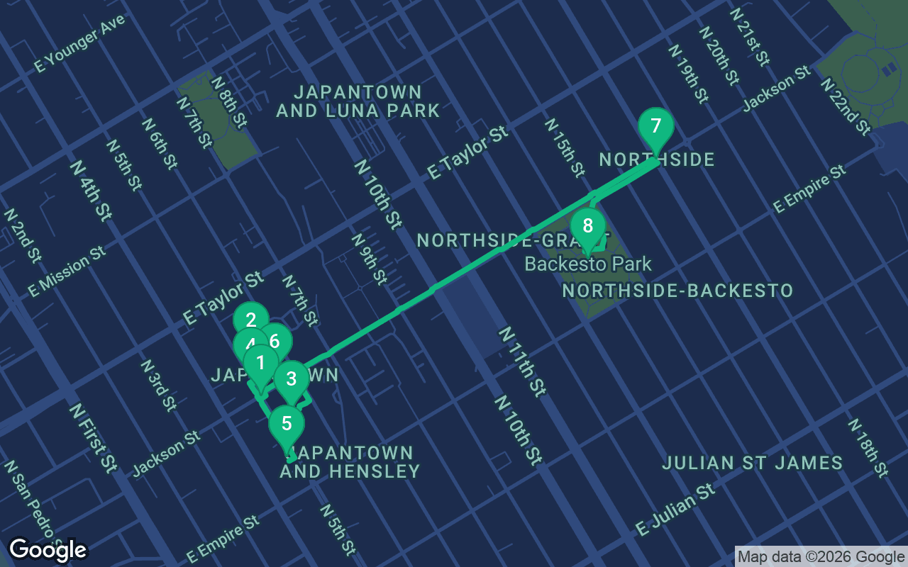 Map of the walking route through San Jose, United States