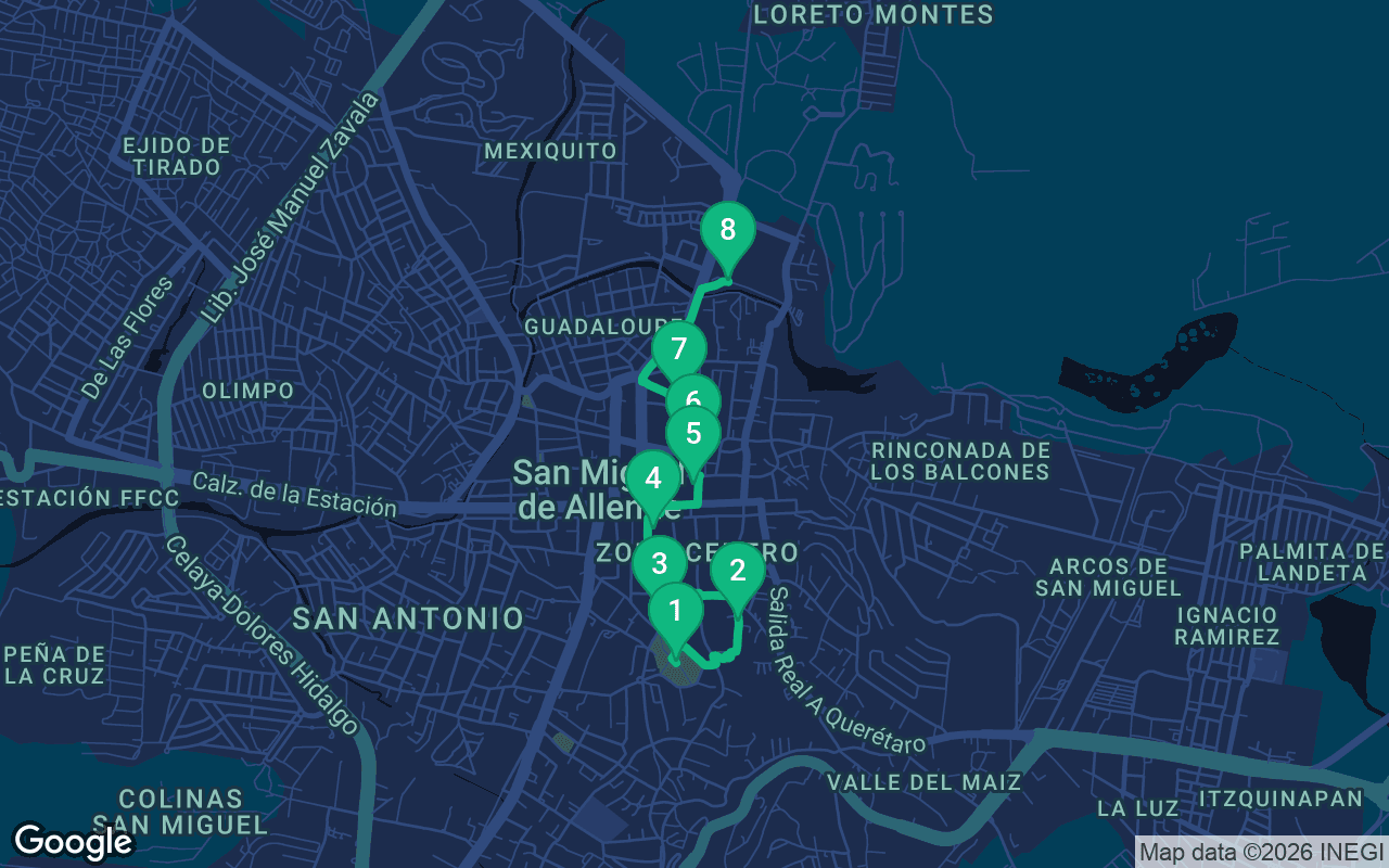 خريطة مسار المشي عبر San Miguel de Allende, Mexico
