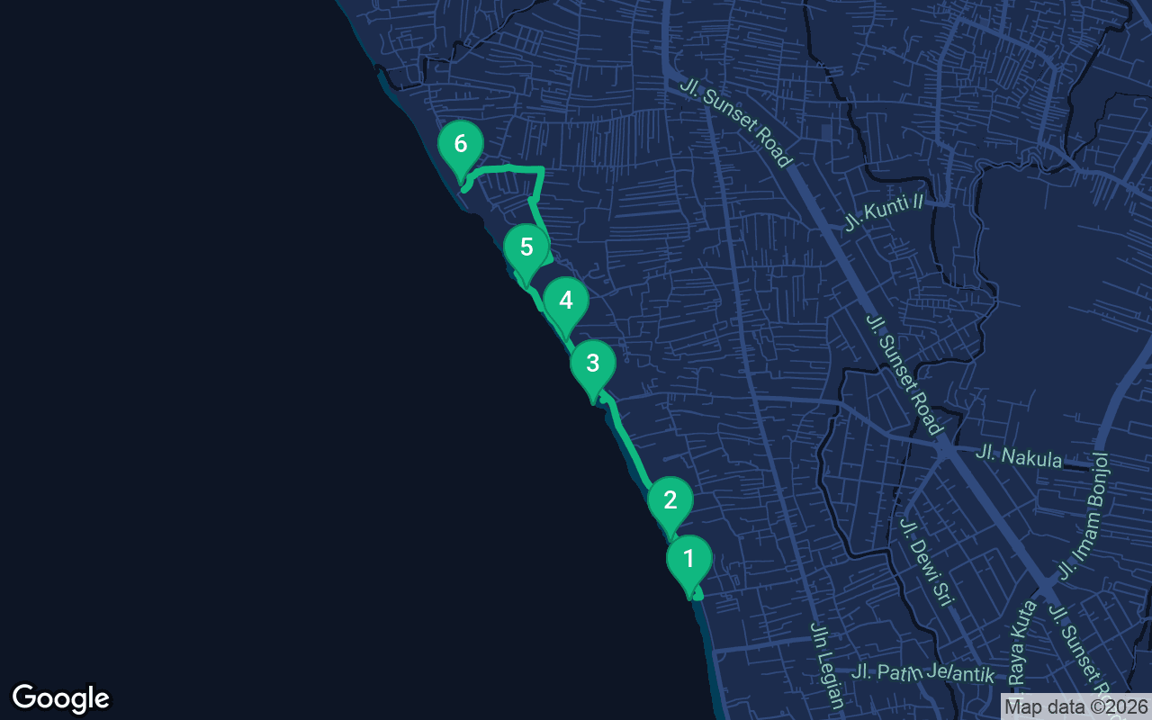 Karte der Spazierroute durch Seminyak, Indonesia