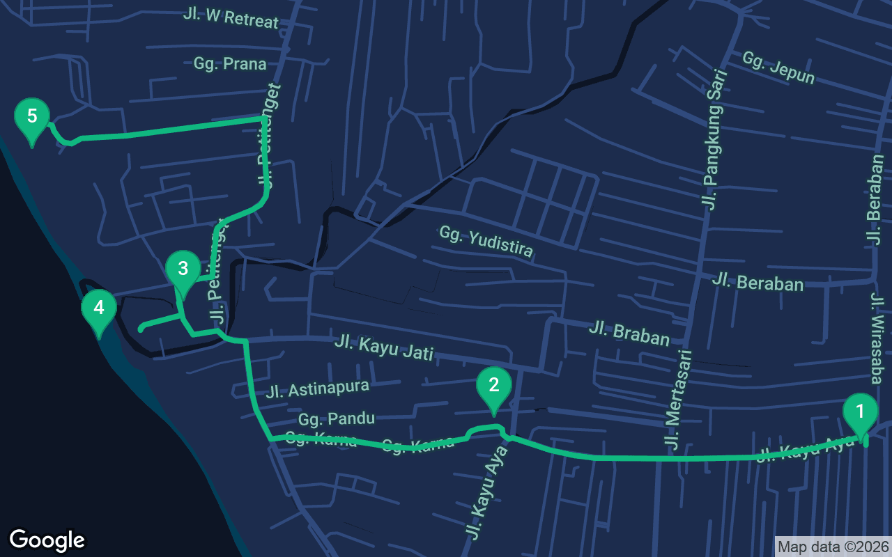 Karte der Spazierroute durch Seminyak, Indonesia