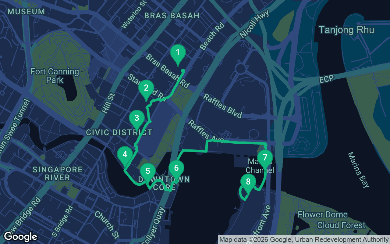 Map of the walking route through Singapore, Singapore