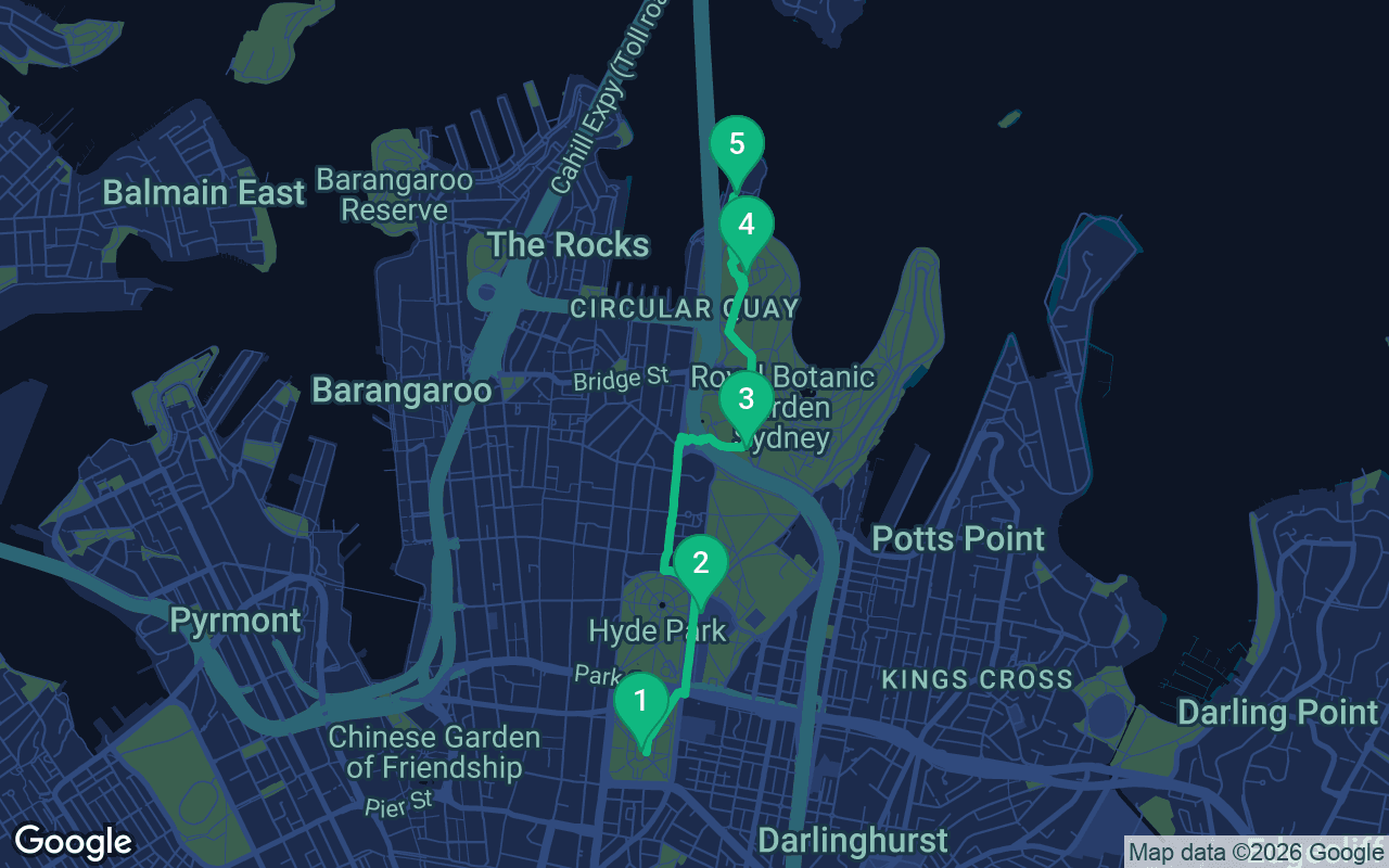 Mapa de la ruta del paseo por Sydney, Australia