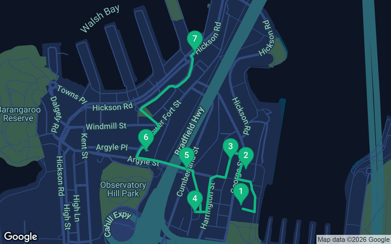 Karte der Spazierroute durch Sydney, Australia