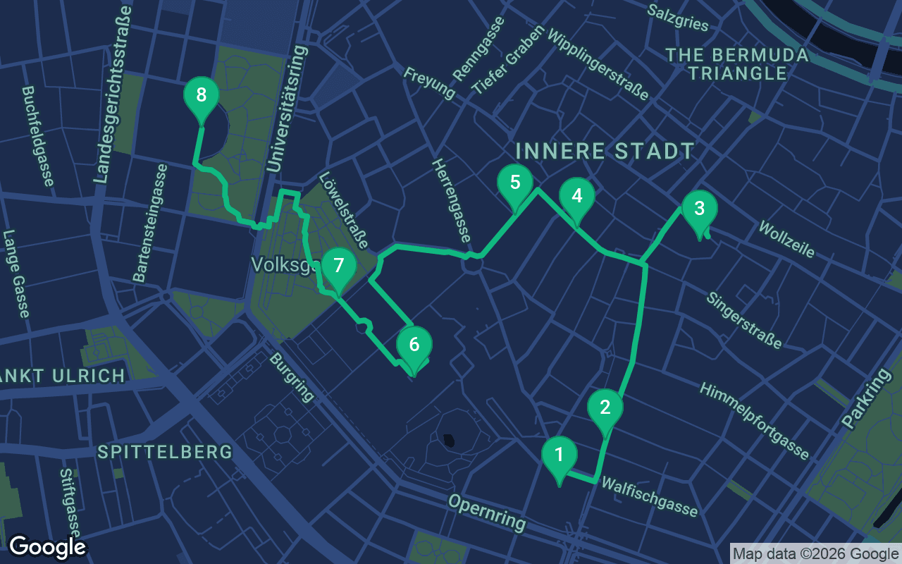 Map of the walking route through Vienna, Austria