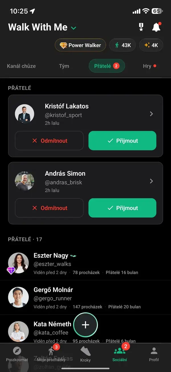Přidání chodce jako přítele