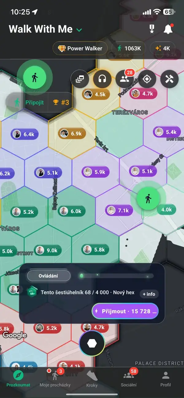Držaný šestiúhelník a jeho cena na mapě