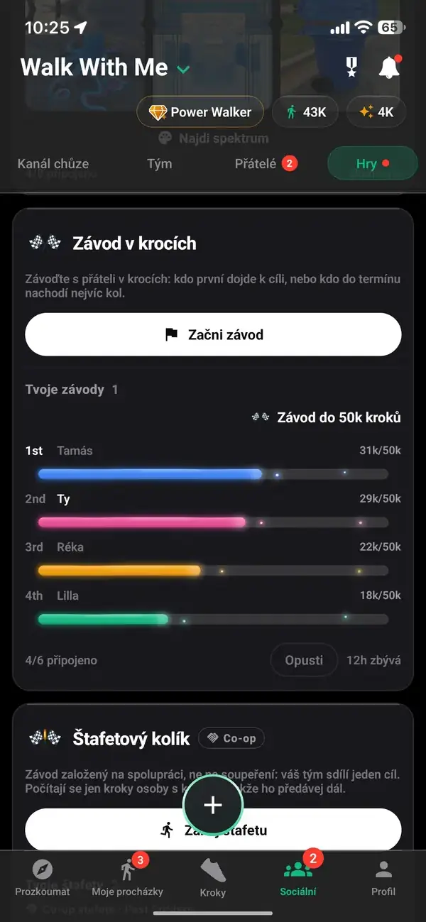 Závod do 50 000 kroků mezi přáteli, ve kterém jste na druhém místě