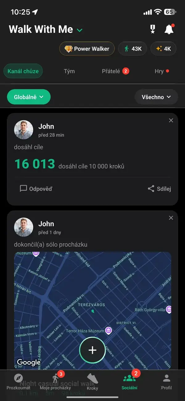 Přehled procházek jako sociální síť založená na chození