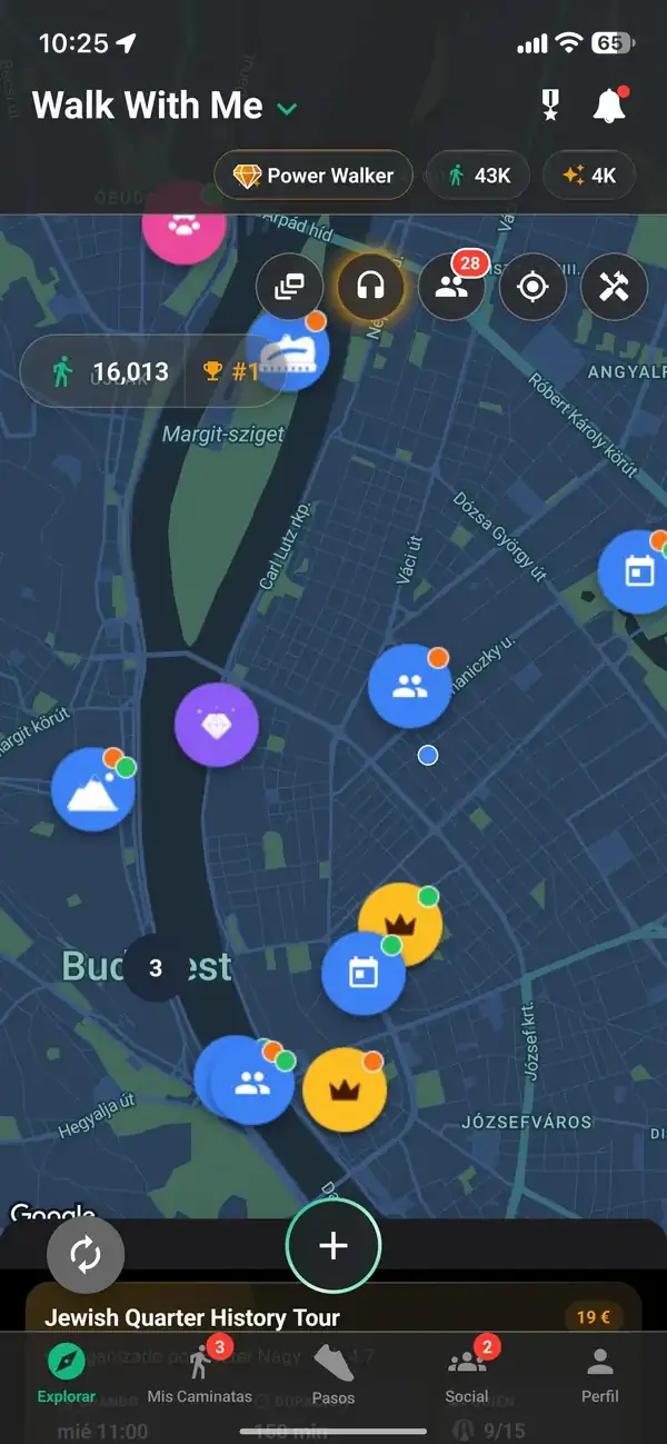 El mapa de exploración con caminatas cercanas
