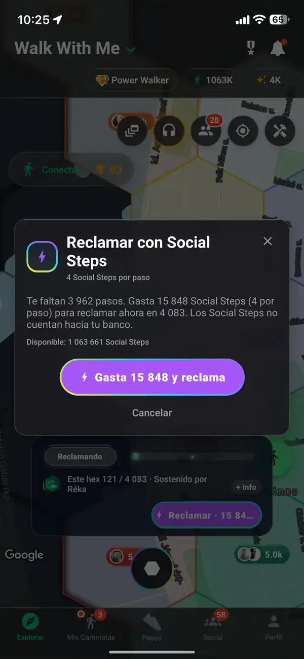 Reclamando un hexágono con pasos guardados
