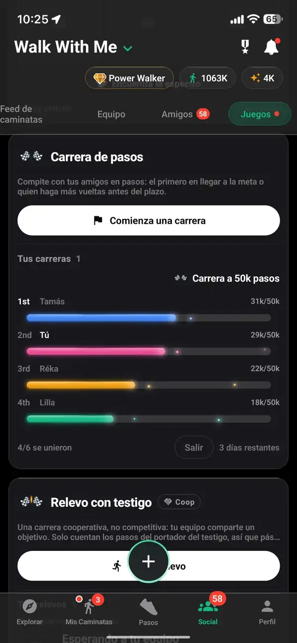 Una carrera a 50000 pasos entre amigos, contigo en segundo lugar