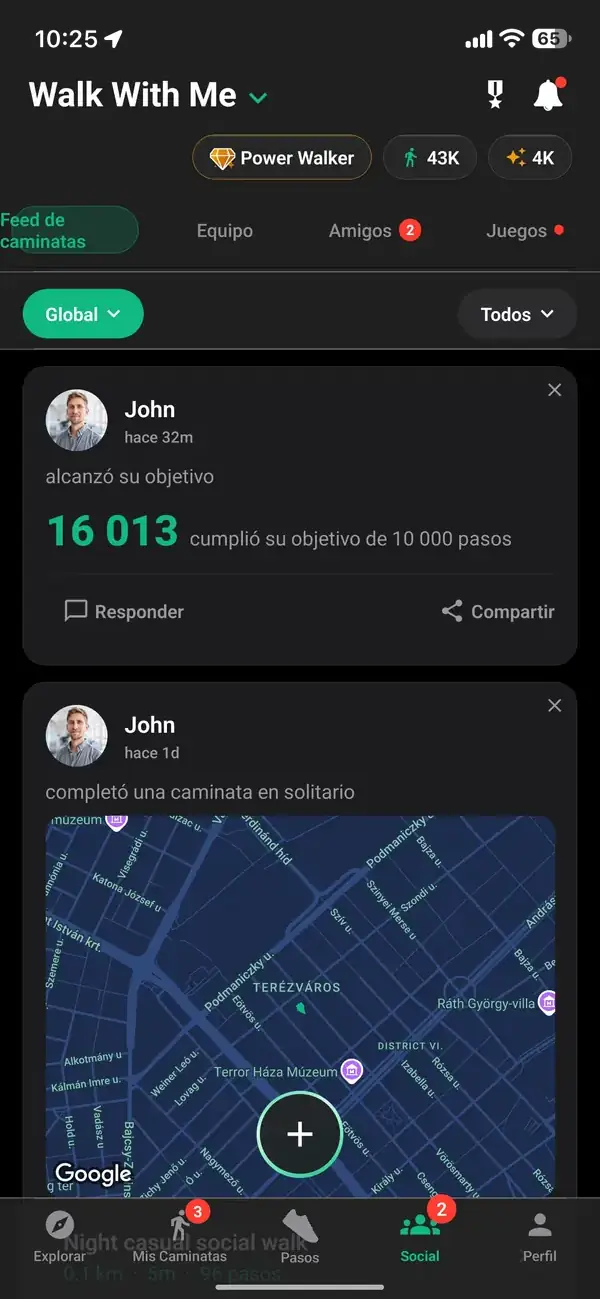 Feed de Caminatas como una red social basada en caminar