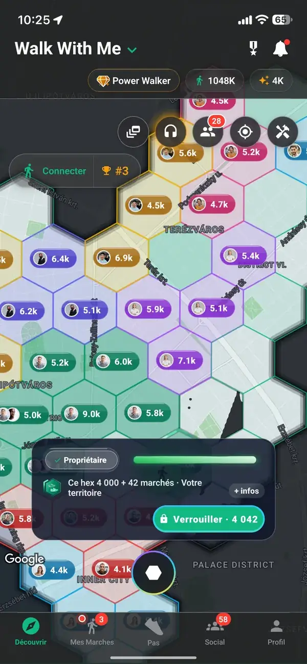 Un hexagone détenu et son prix sur la carte