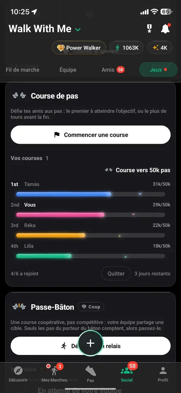 Une course jusqu'à 50 000 pas entre amis, vous en deuxième place