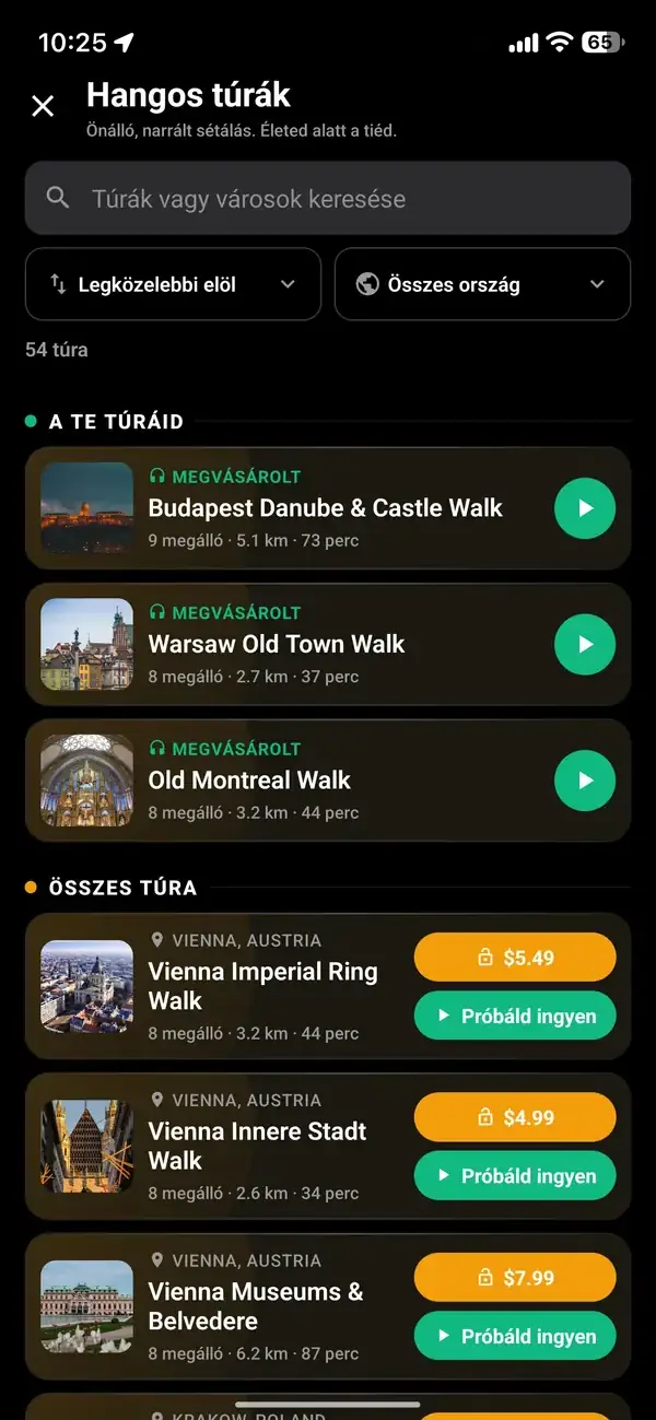 Koppints az arany fejhallgatóra, és válassz túrát