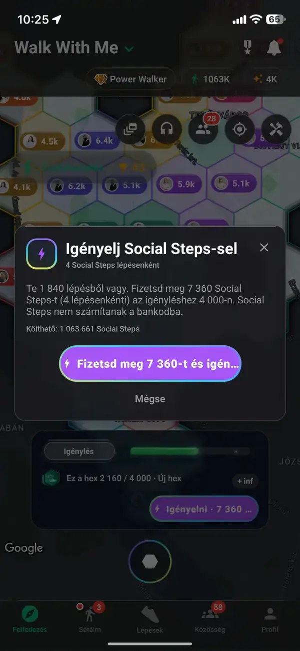 Egy hatszög elfoglalása felhalmozott lépésekkel