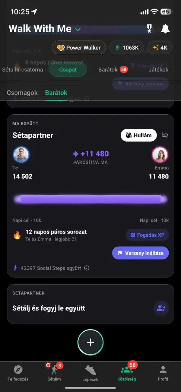 Két sétapartner, akik megosztják a sorozatukat és egy hétnapos lépésversenyt