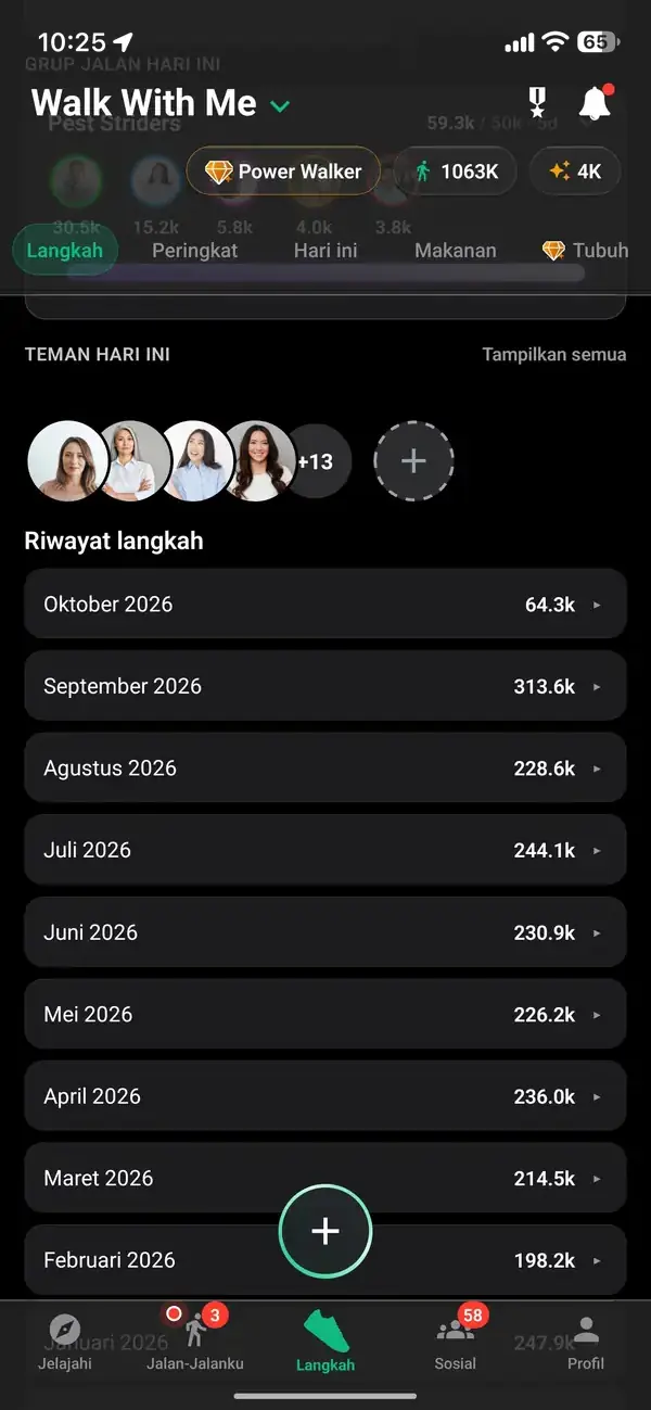 Langkah dan riwayat pangkat disimpan di profil