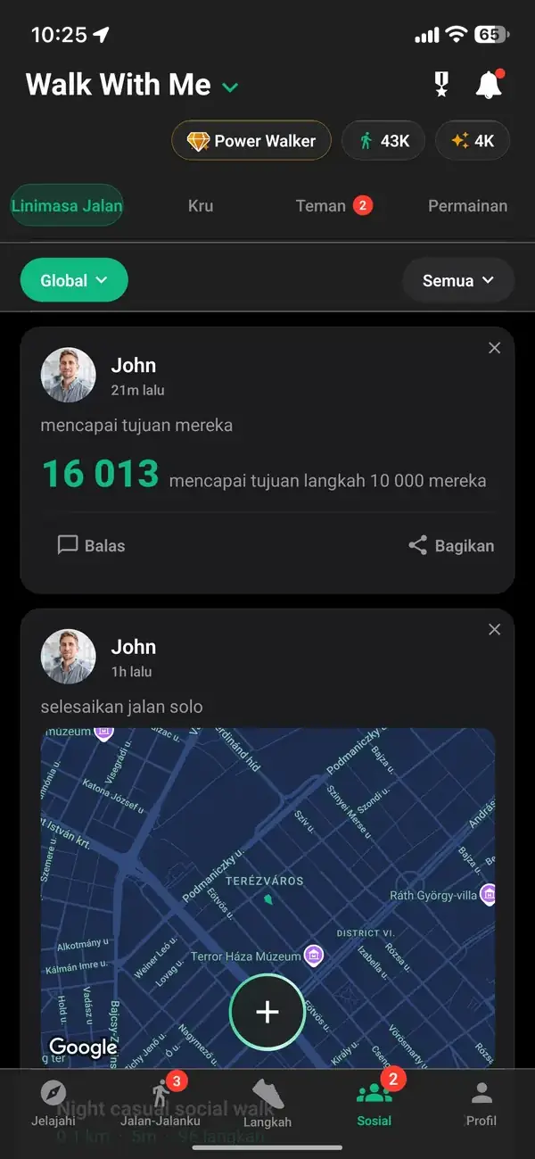 Walk Feed menunjukkan jalan-jalan kasual pendek terdekat