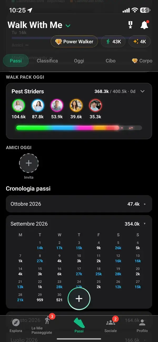 Cronologia dei passi e delle posizioni sul profilo