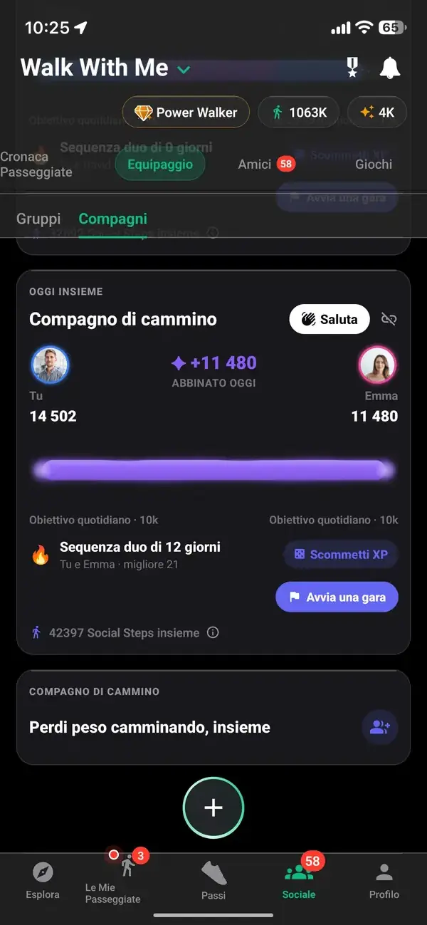 Due compagni di camminata che condividono una serie e una sfida di passi di sette giorni