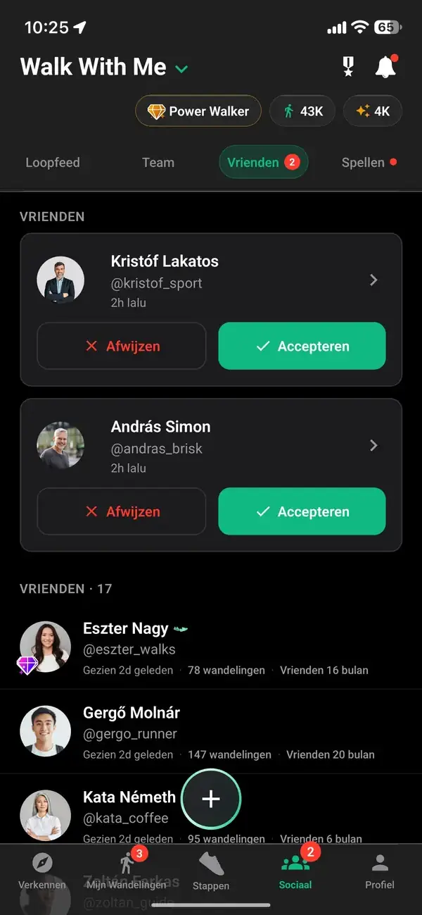 Een wandelaar als vriend toevoegen