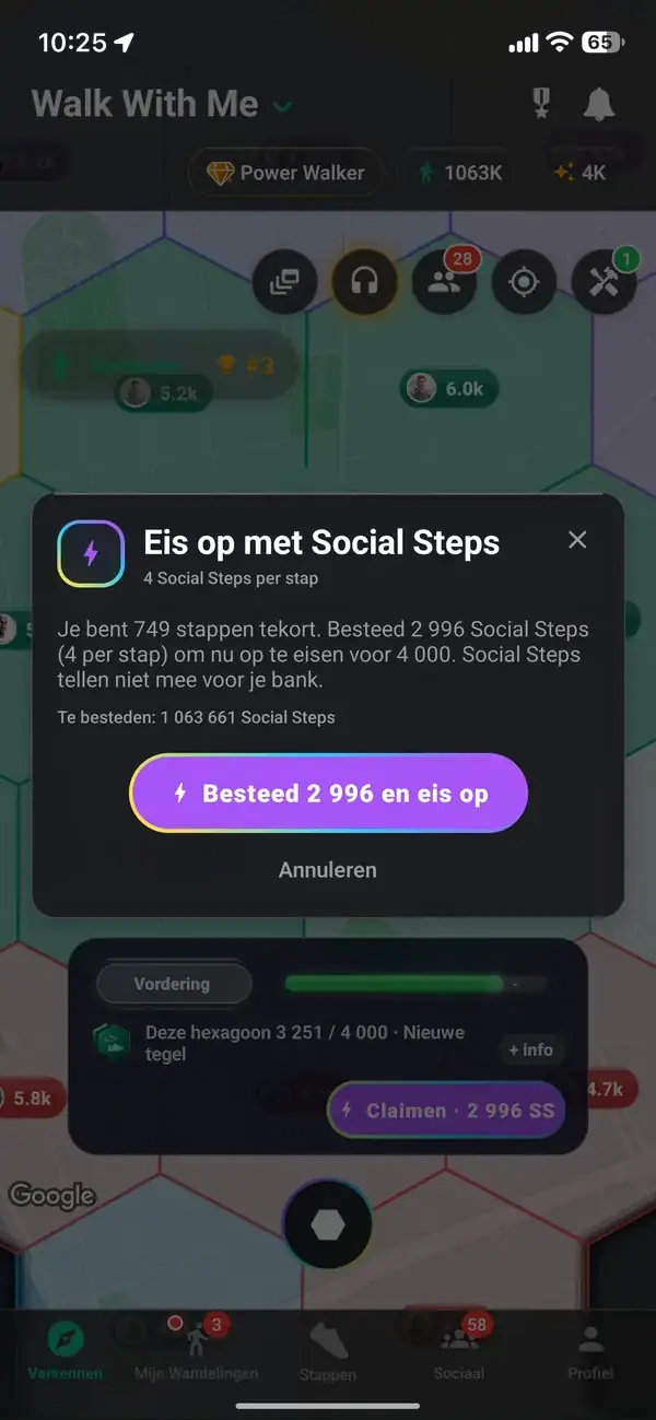 Een zeshoek claimen met opgeborgen stappen