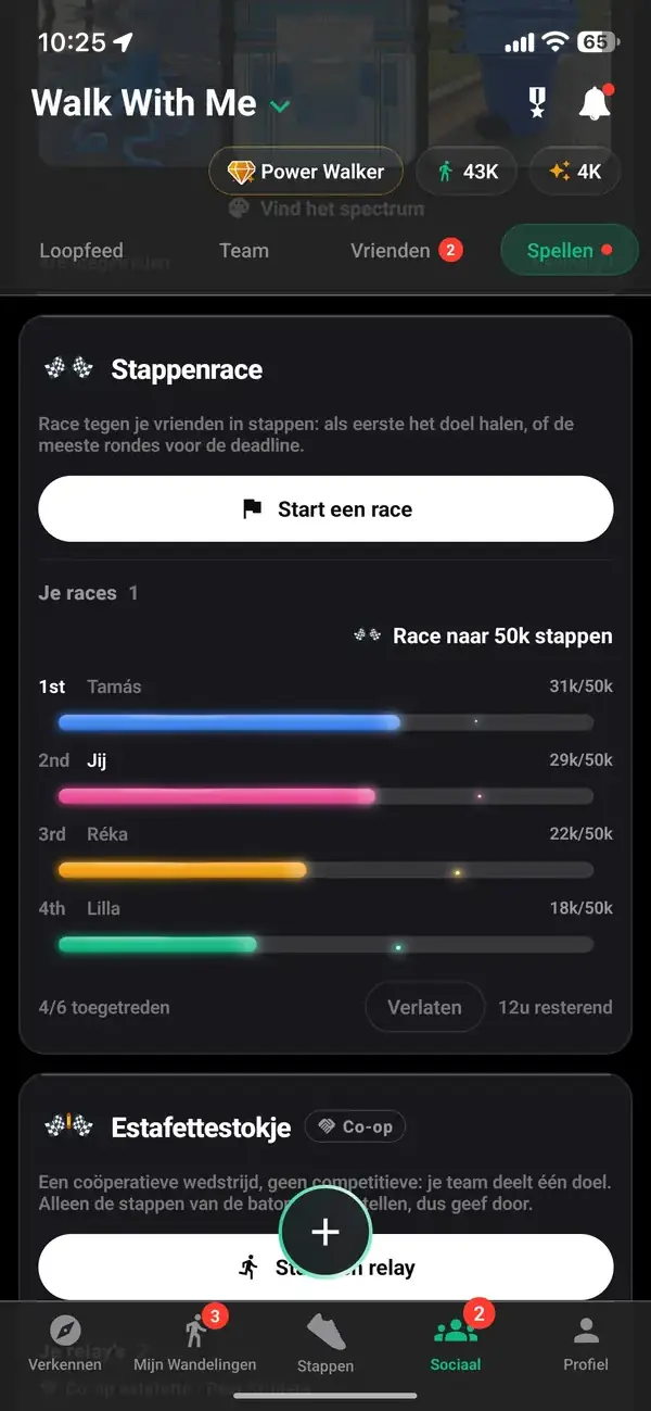 Een race naar 50.000 stappen tussen vrienden, met jou op de tweede plaats