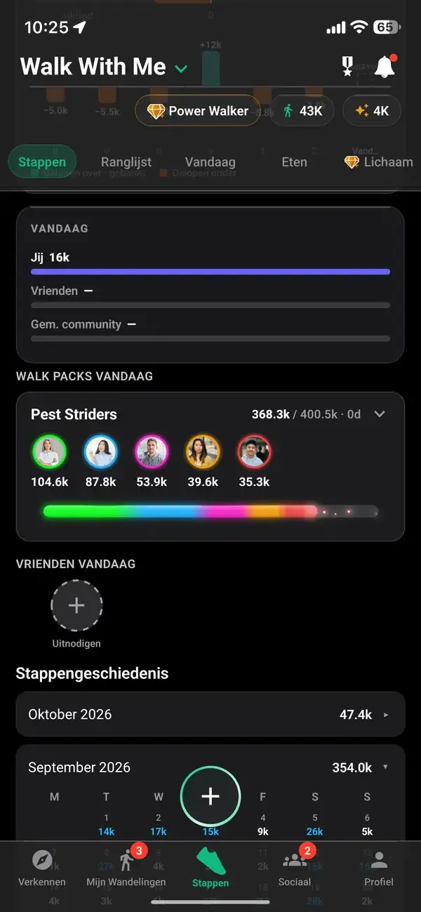 Stappgeschiedenis en rangschikking op het profiel