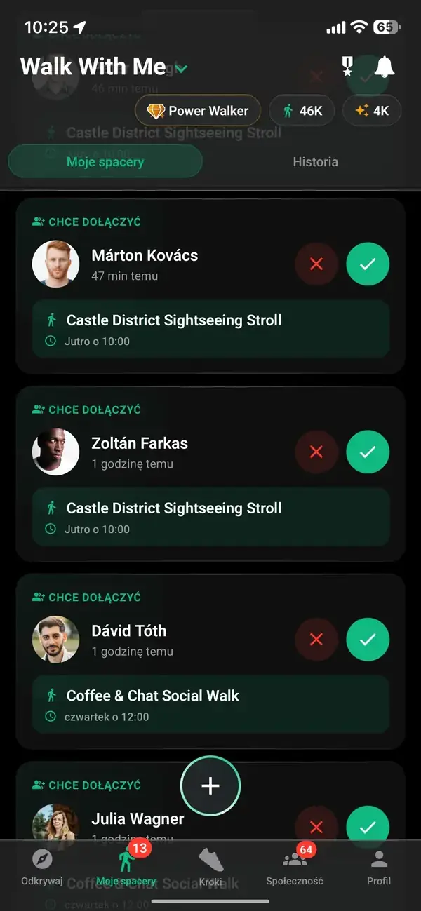 Gospodarz zatwierdzający prośby o dołączenie do spaceru