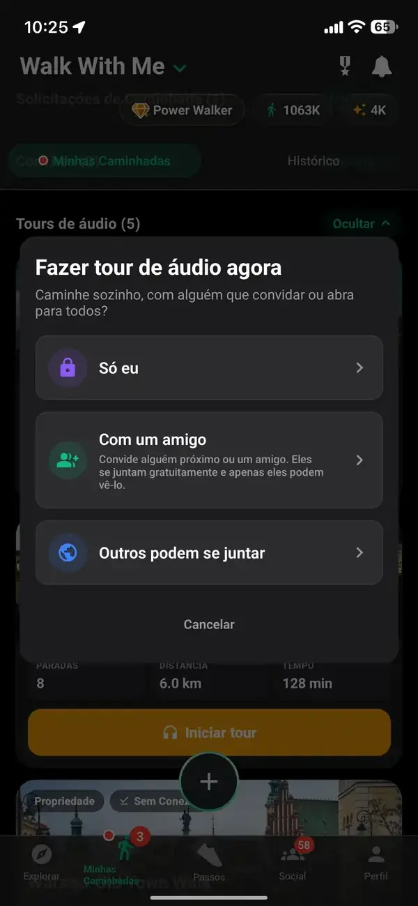 Caminhe sozinho ou convide alguém