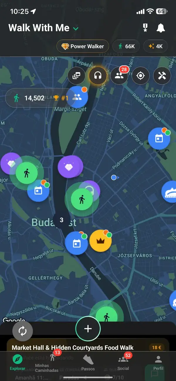 O mapa de exploração com caminhadas próximas