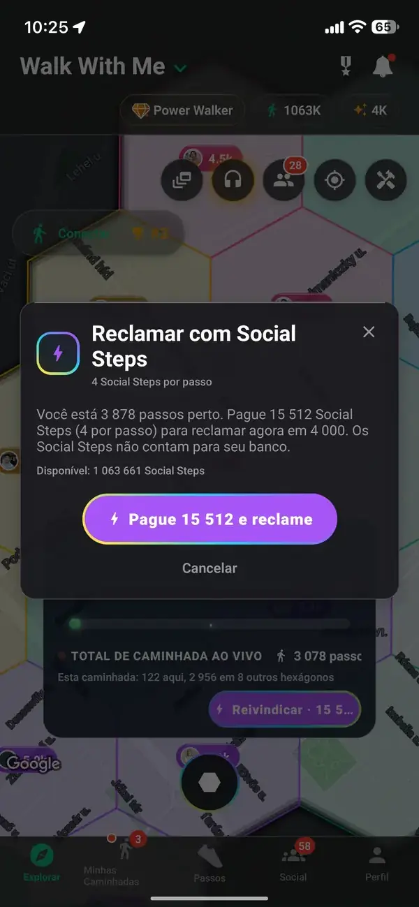 Reivindicando um hexágono com passos no banco