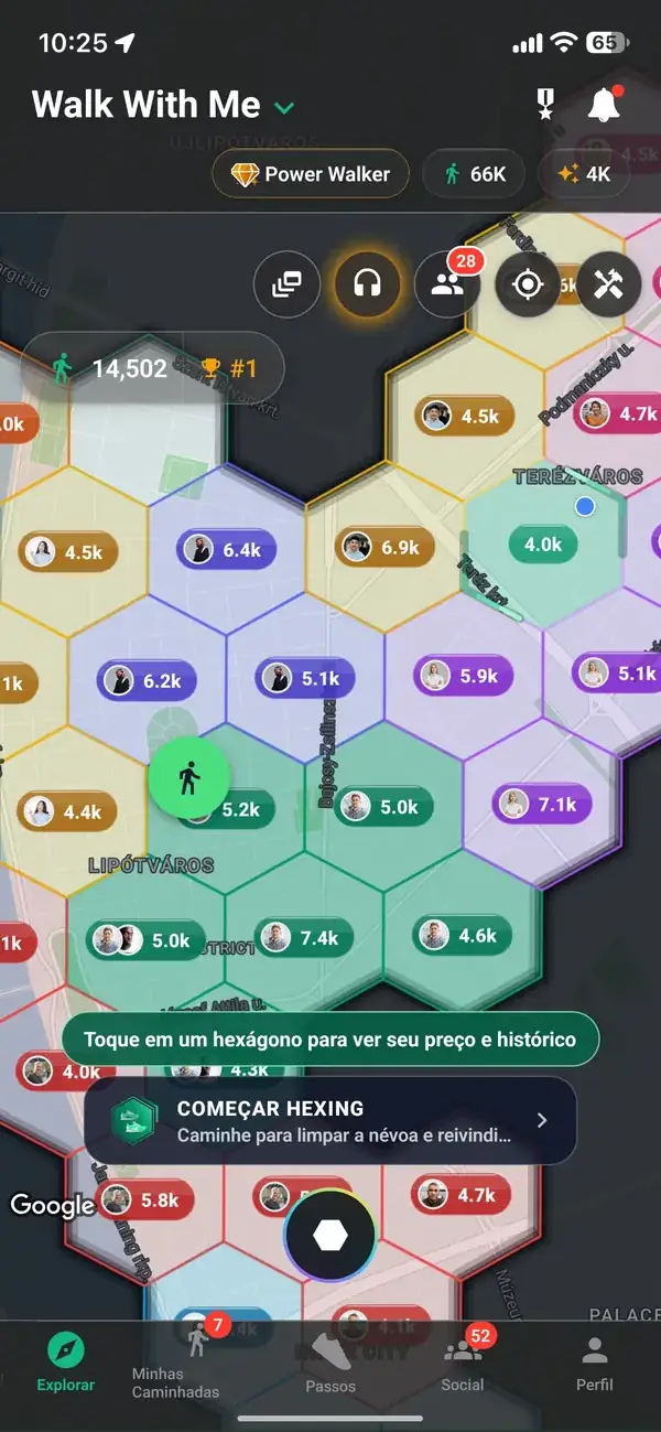 Um hexágono mantido e seu preço no mapa