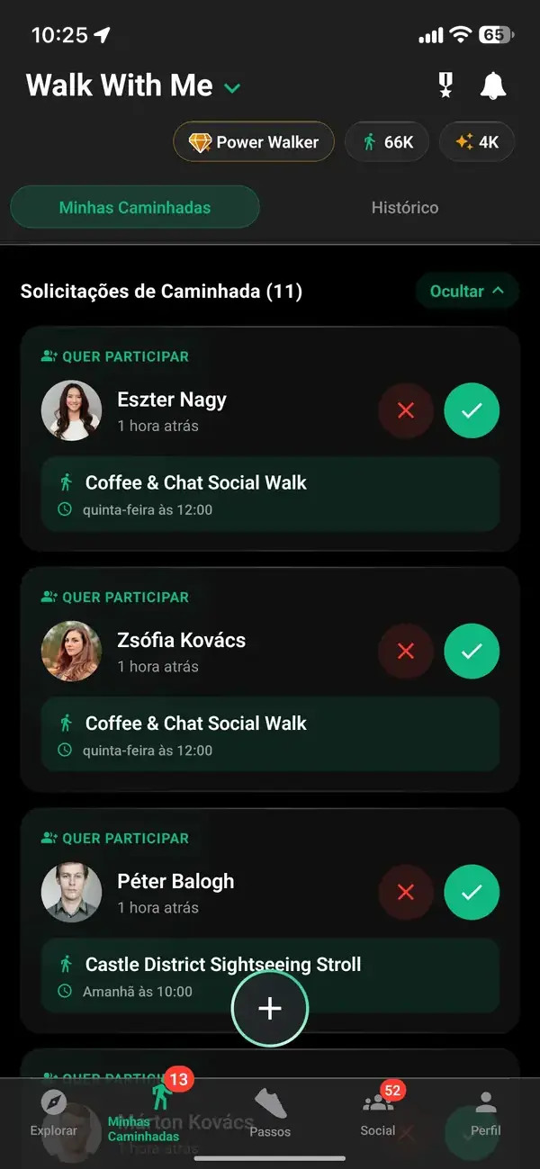 Aprovando uma solicitação para participar de uma caminhada de apenas mulheres