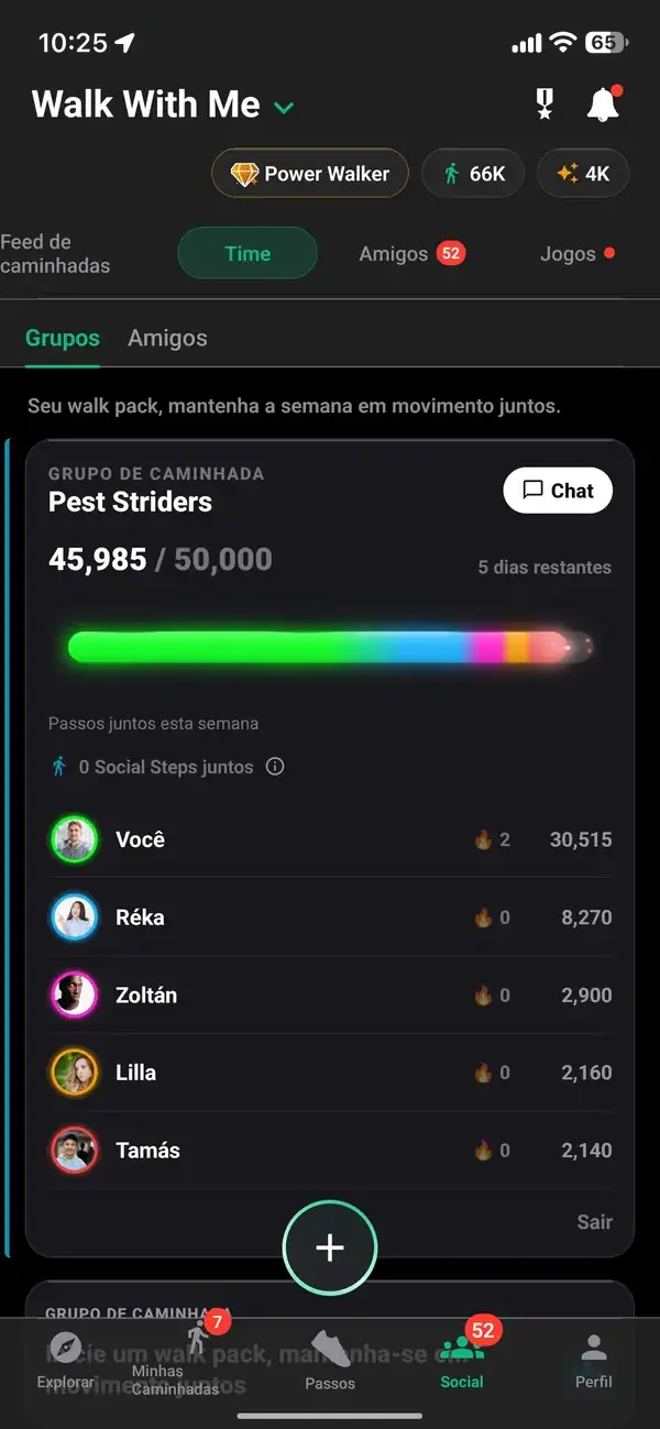 Uma meta semanal compartilhada de Passeio em Grupo