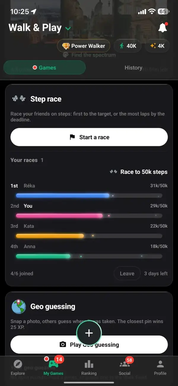 A race to 50,000 steps between friends, with you in second place