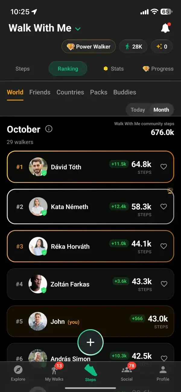 The step ranking of real walkers