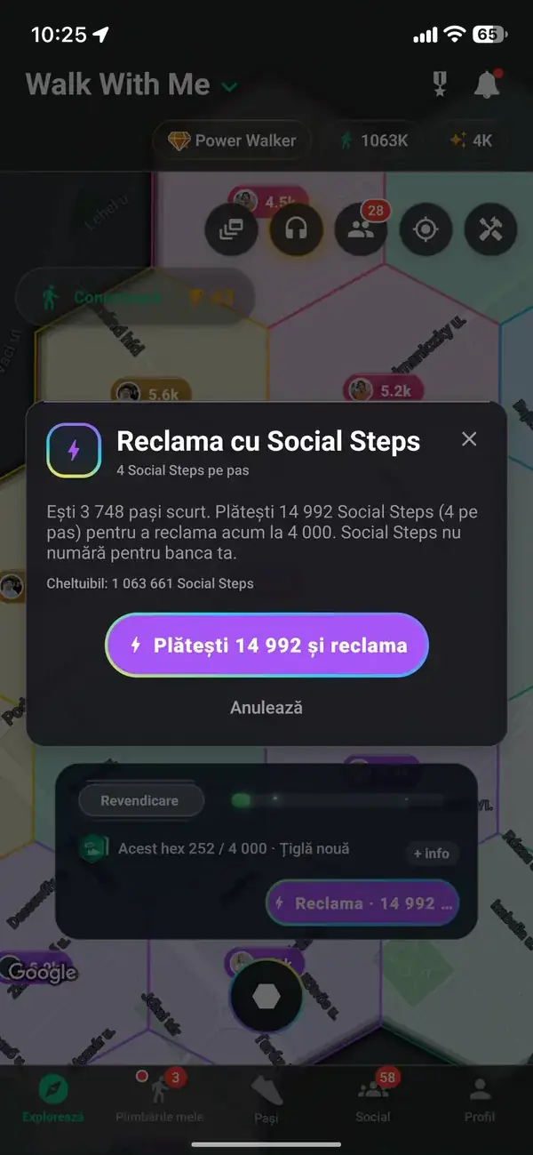 Revendicarea unui hexagon cu pași acumulați
